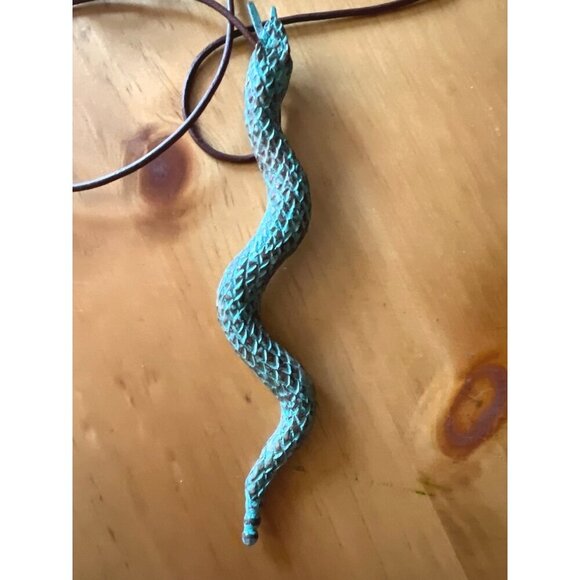 Robert Lee Morris Artwear 6” Verdigris Snake Necklace Vintage Leather SOHO 80s - Picture 6 of 8